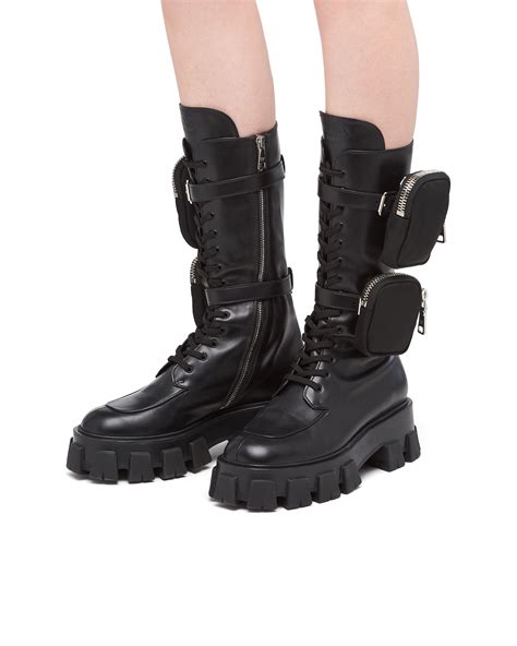 stivali militari prada|Leather Knee Boots By Prada .